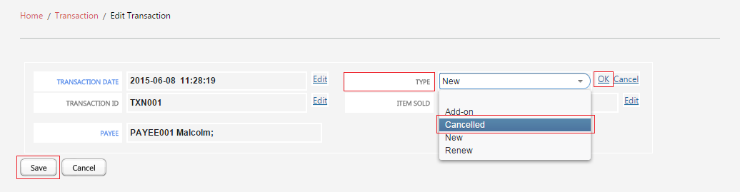 Edit Transaction and Update Values